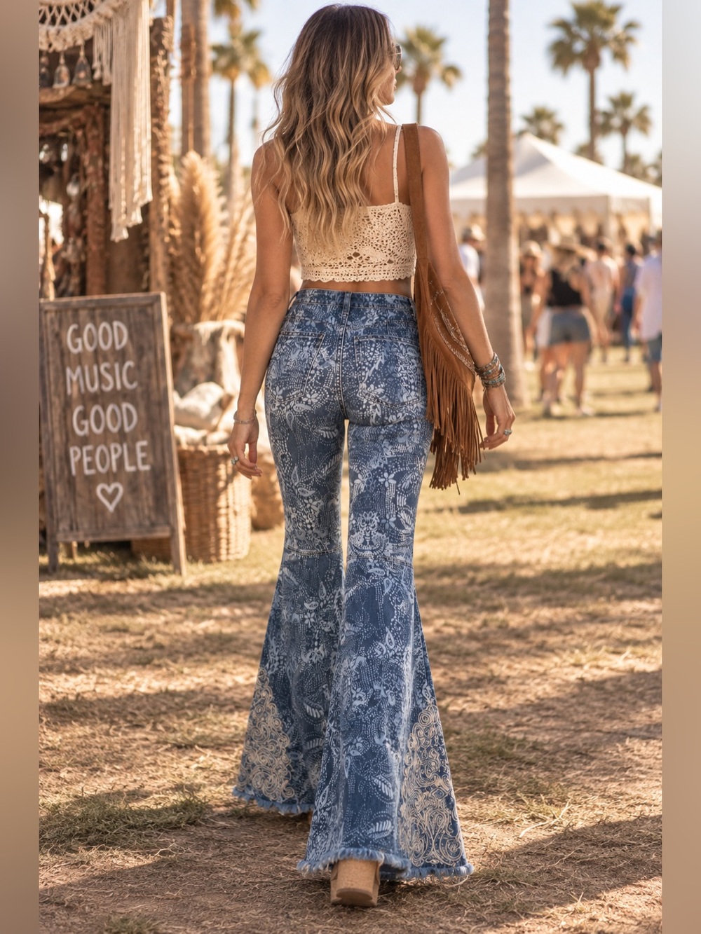 Free People Just Float On Flare Jeans 25 Paisley Embroidered Bell Bottom Boho - Picture 13 of 14